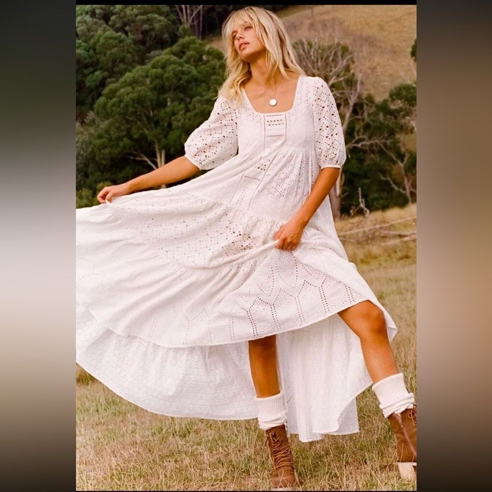 NEW Spell and the Gypsy Lottie Gown with Slip White Eyelet Lace Small